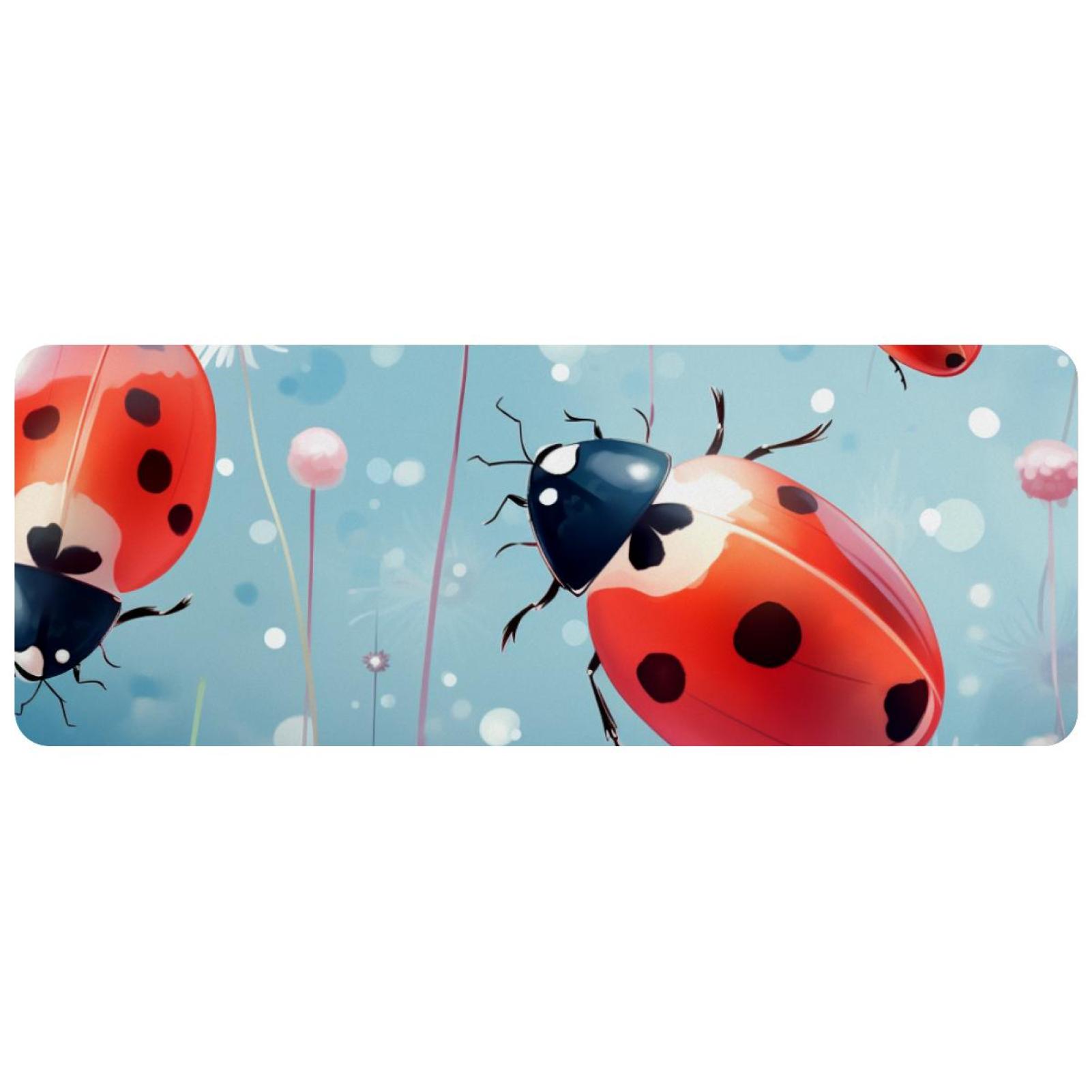 Desk Mat with Ladybird Flowers White, 31.3"x11.8" Extra Large Desk Pad