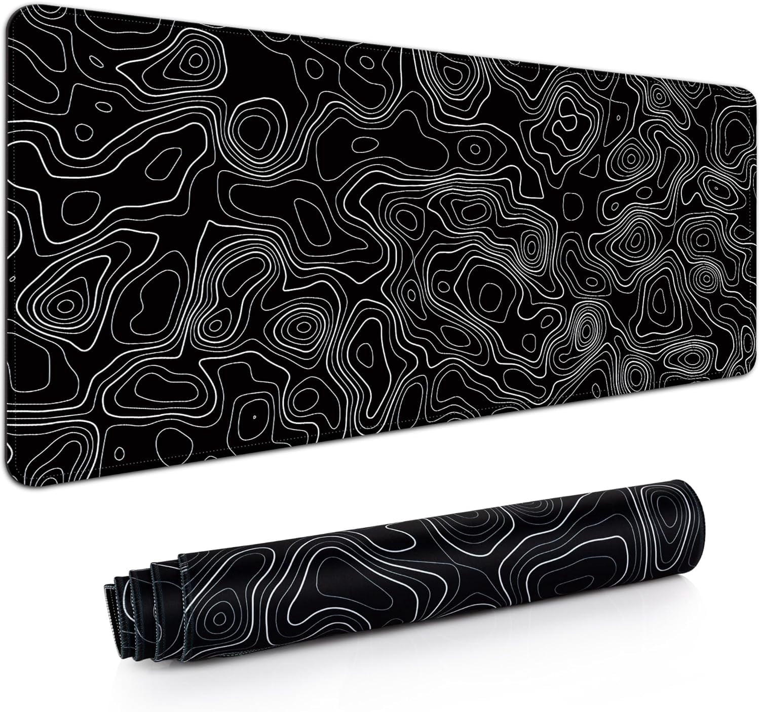 Desk Mat,Large Gaming Mouse Pad 35''×15.6''×0.12'' XXL Extended Mouse Pad Mat Desk Pad with Non-Slip Base Mousepad for Computer,Office,Keyboard and Laptop - Topographic A