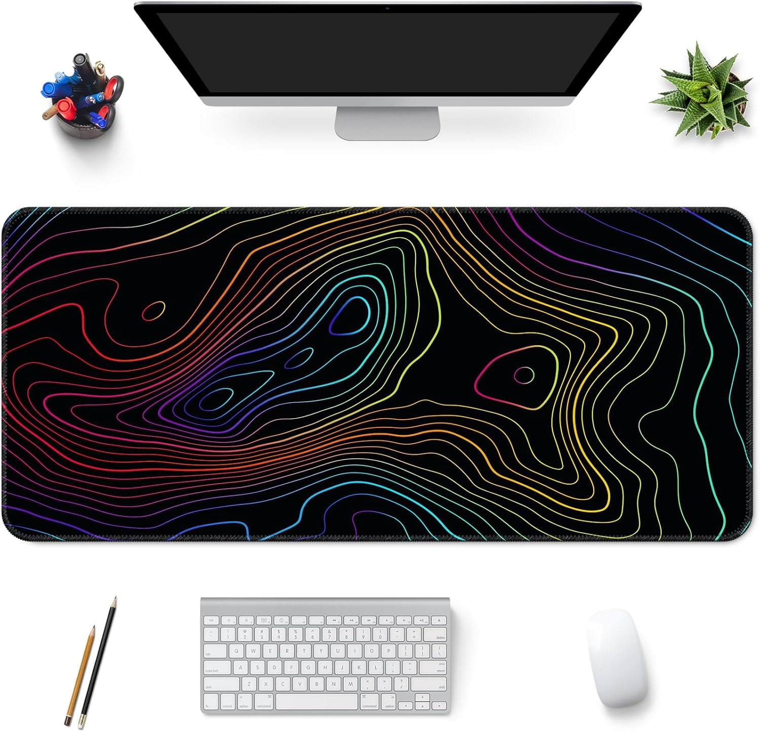 Desk Mat,Large Gaming Mouse Pad 35''×15.6'' XXL Extended Mouse Pad Mat Desk Pad with Non-Slip Base Mousepad for Computer,Office,Keyboard and Laptop - Topographic