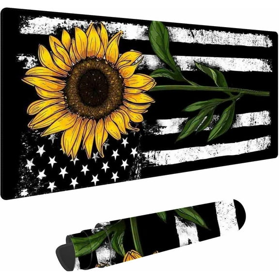Desk Mat,Large Gaming Mouse Pads for Desk,Art Sunflower Flower Non-Slip Rubber Base Extended Mousepad,XXL Keyboard Mouse Mat,Computer Keyboard Desk Pad with Stitched Edges,31.5X15.75inch