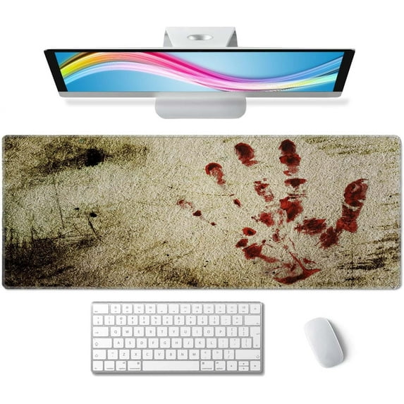 Desk Mat, Large Mouse Pad, 31.5" x 11.8" XL Extended Gaming Mousepad, Desktop Decor Desk Pad, Cute Men Women Office Supplies and Accessories, XL Mouse Pad for Laptop & Keyboard Bloody Hand