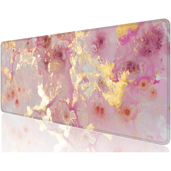 Desk Mat, Large Mouse Pad, 31.5" x 11.8" XXL Extended Gaming Mousepad, Desktop Decor Desk Pad, Cute Men Women Office Supplies and Accessories, XL Mouse Pad for Laptop & Keyboard, Pink Gold Marble