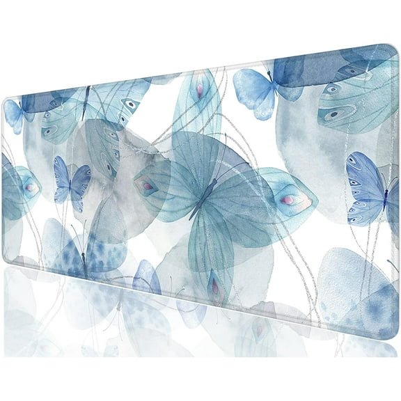 Desk Mat, Large Mouse Pad, 31.5" x 11.8" XXL Extended Gaming Mousepad, Desktop Decor Desk Pad, Cute Men Women Office Supplies and Accessories, XL Mouse Pad for Laptop & Keyboard, Blue Butterfly
