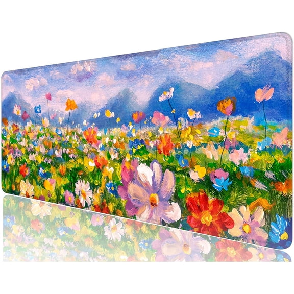 Desk Mat, Large Mouse Pad, 31.5" x 11.8" XXL Extended Gaming Mousepad, Desktop Decor Desk Pad, Cute Men Women Office Supplies and Accessories, XL Mouse Pad for Laptop & Keyboard, Painting Flowers