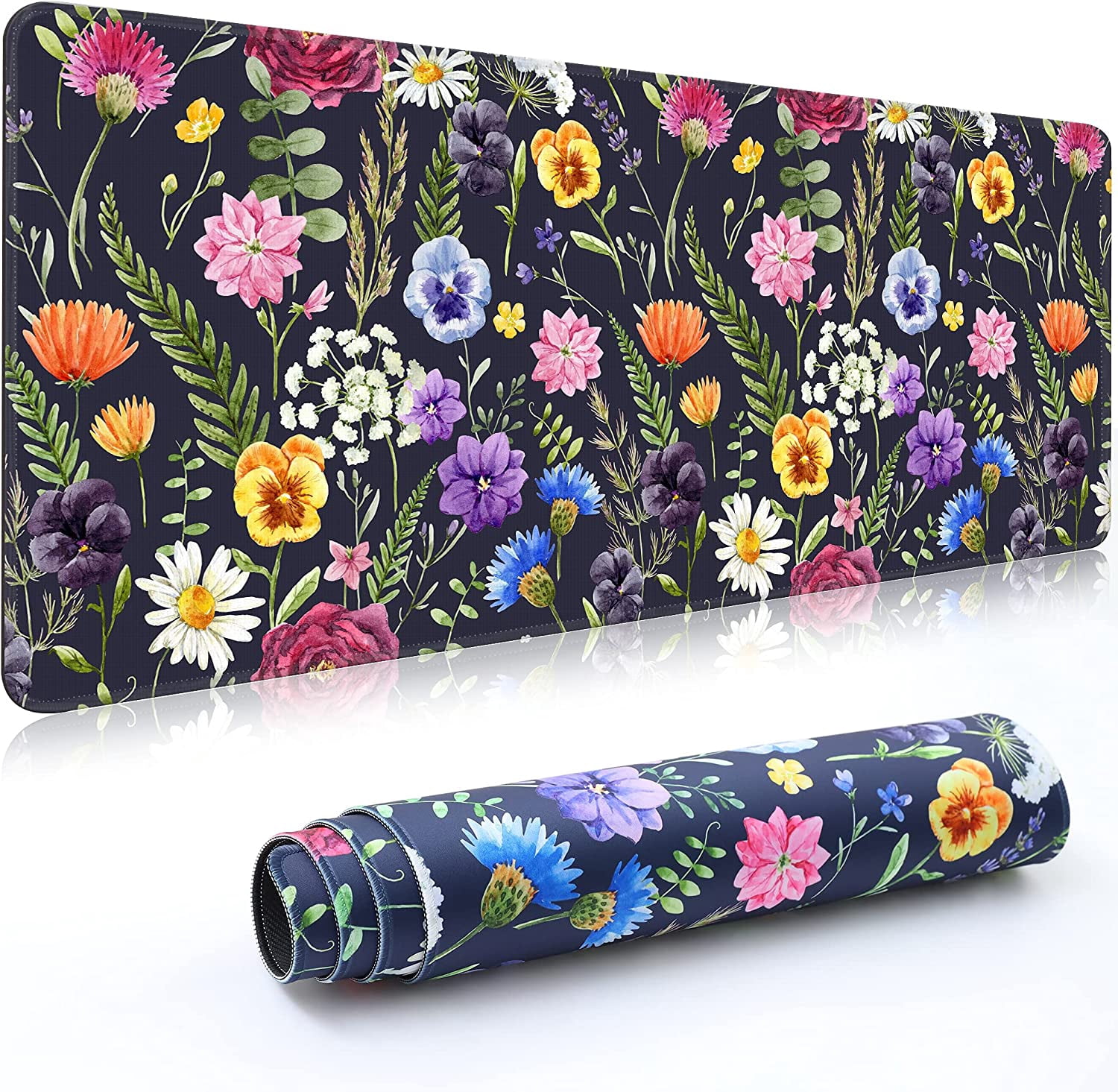 Desk Mat,Large Mouse Pad 35''''×15.6''''×0.12'''' XXL Extended Gaming Mouse Pad Mat with Non-Slip Base Stitched Eges Mousepad for Computer,Office,Keyboard and Laptop - Floral Background 1