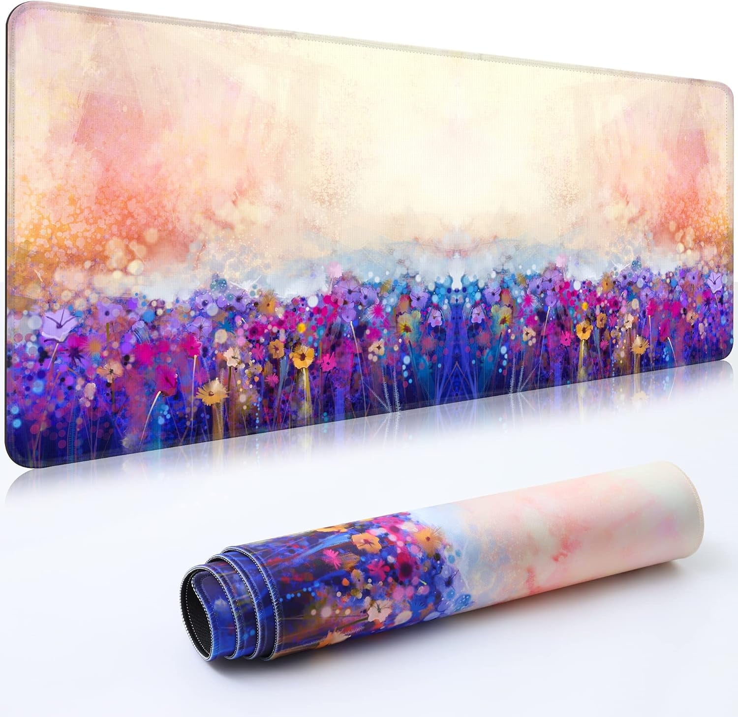 Desk Mat,Large Mouse Pad 35''×15.6''×0.12'' XXL Extended Gaming Mouse Pad Mat with Non-Slip Base Stitched Eges Mousepad for Computer,Office,Keyboard and Laptop - Oil Painting
