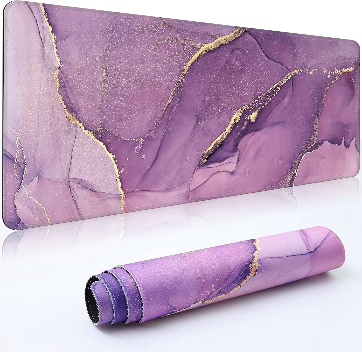 Desk Mat,Large Mouse Pad 35''''×15.6''''×0.12'''' XXL Extended Gaming Mouse Pad Mat with Non-Slip Base Stitched Eges Mousepad for Computer,Office,Keyboard and Laptop - Purple Marble