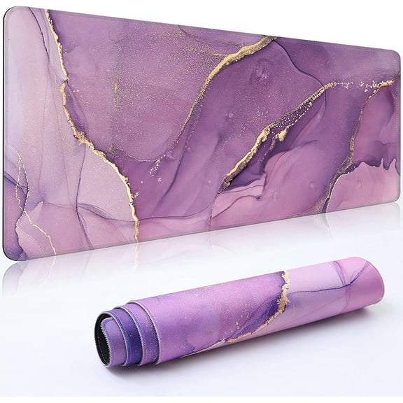Desk Mat,Large Mouse Pad 35''''×15.6''''×0.12'''' XXL Extended Gaming Mouse Pad Mat with Non-Slip Base Stitched Eges Mousepad for Computer,Office,Keyboard and Laptop - Purple Marble