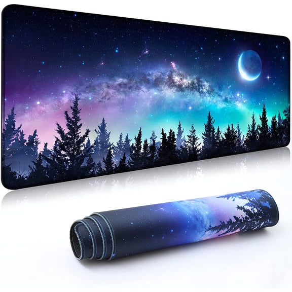 Desk Mat,Large Mouse Pad 35''×15.6'' XXL Extended Gaming Mouse Pad Mat with Non-Slip Base Stitched Eges Mousepad for Computer,Office,Keyboard and Laptop - Forest Moon