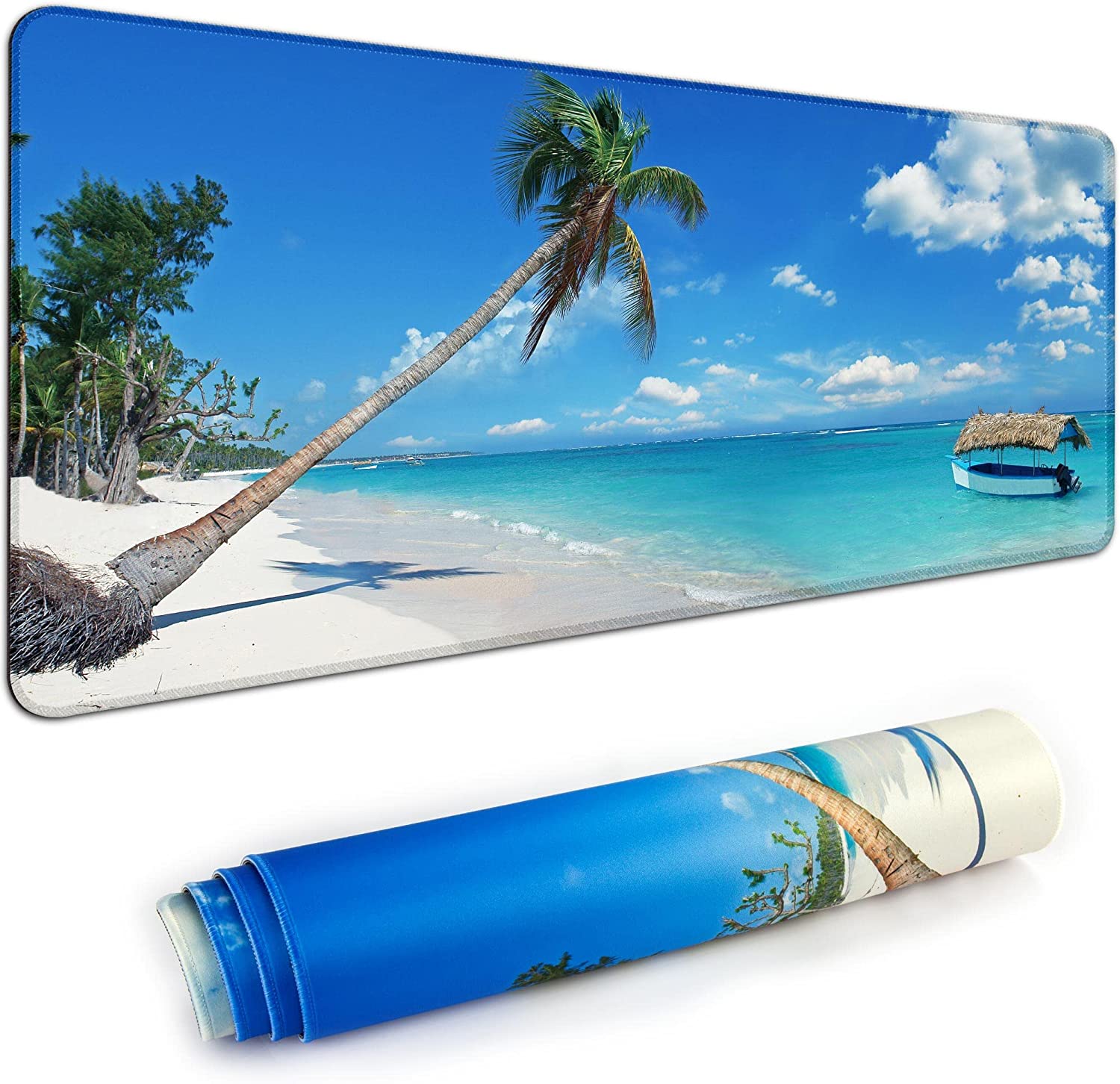 Desk Mat,Large Mouse Pad 35''×15.6'' XXL Extended Gaming Mouse Pad Mat with Non-Slip Base Stitched Eges Mousepad for Computer,Office,Keyboard and Laptop - Palm Sea