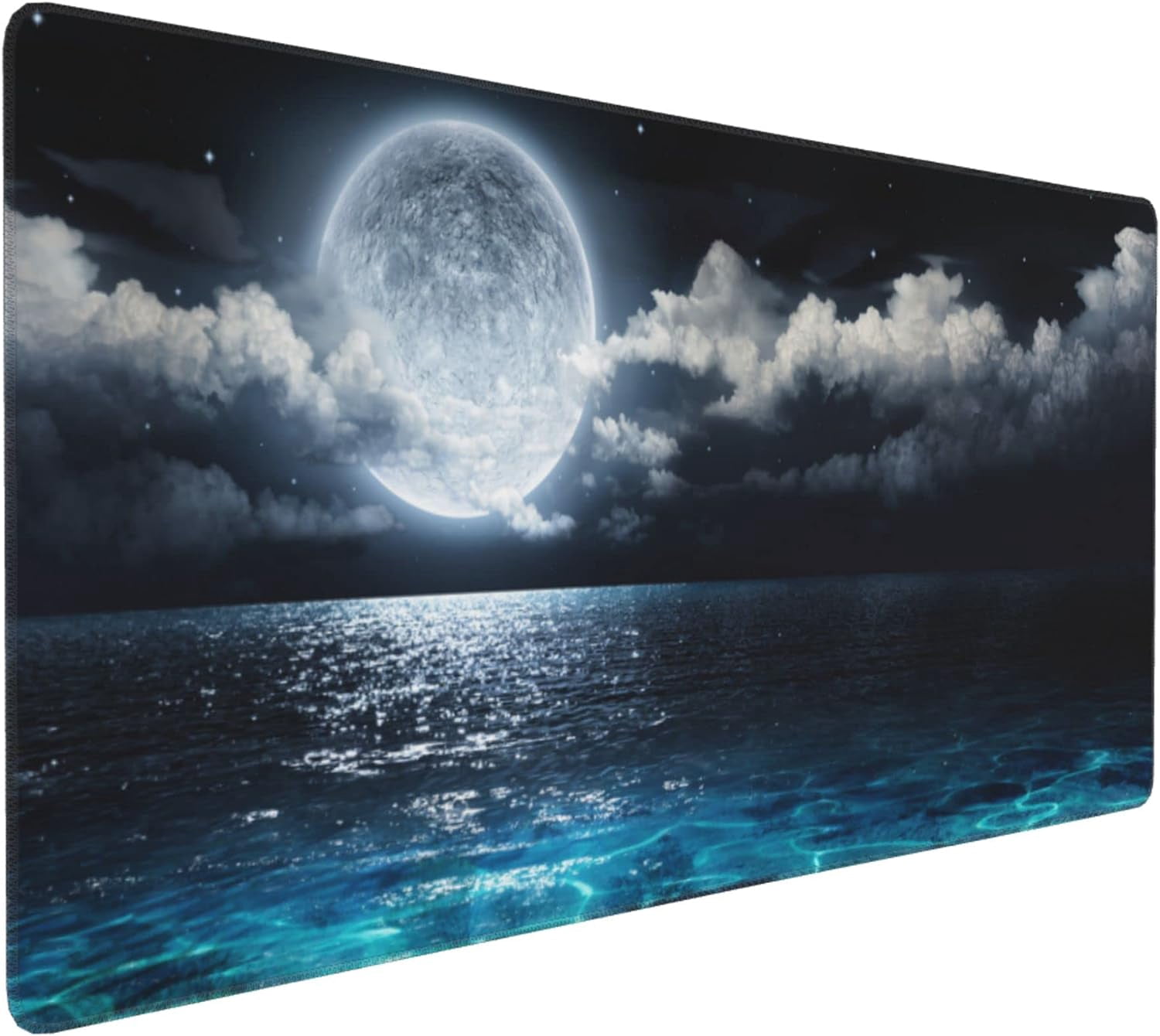 Desk Mat,Large Mouse Pad 35''''×15.6''''XXL Extended Gaming Mouse Pad Mat with Non-Slip Base Stitched Mousepad for Computer,Office,Keyboard and Laptop - Moon Ocean