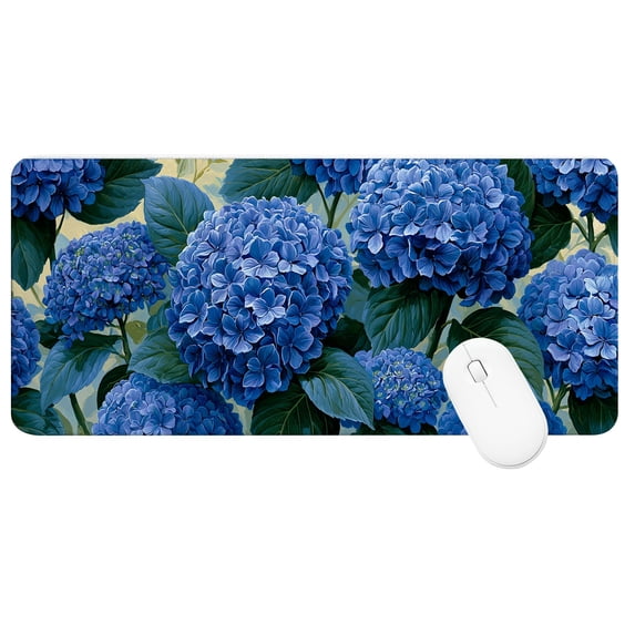 Desk Mat Large Mouse Pad (35.4 x 15.7 In), Blue Hydrangea Extended Gaming Mousepad with Stitched Edges for Office/Home