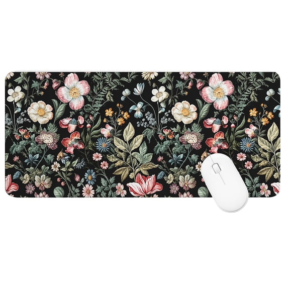 Desk Mat Large Mouse Pad (35.4 x 15.7 In), Vintage Flowers Extended Gaming Mousepad with Stitched Edges for Office/Home