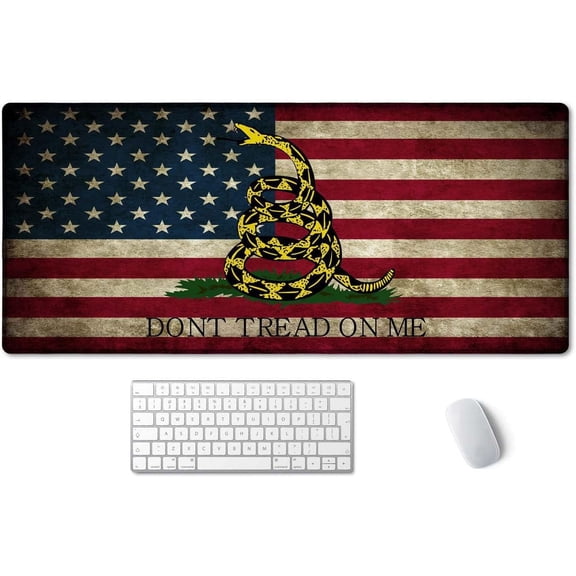 Desk Mat,Large Mouse Pad 35.4" x 15.7" XXL Extended Gaming Mouse Pad Mat with Non-Slip Base Stitched Edge Mousepad for Computer,Office,Keyboard and Laptop - Don''t Tread On Me American US Flag
