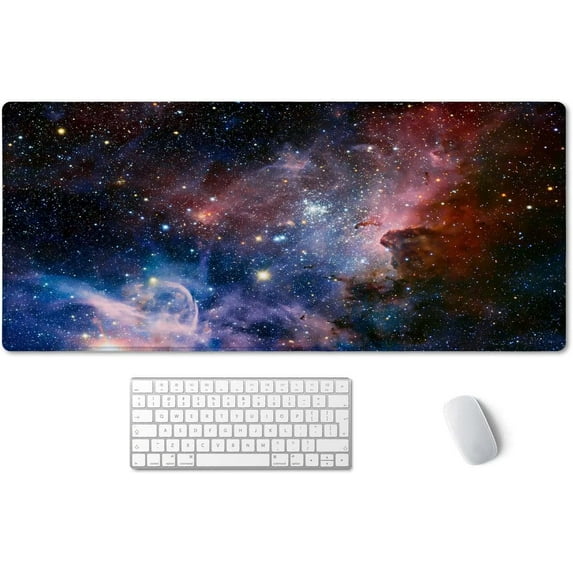 Desk Mat,Large Mouse Pad 35.4" x 15.7" XXL Extended Gaming Mouse Pad Mat with Non-Slip Base Stitched Edge Mousepad for Computer,Office,Keyboard and Laptop - Galaxy Nebula Starry Cosmic