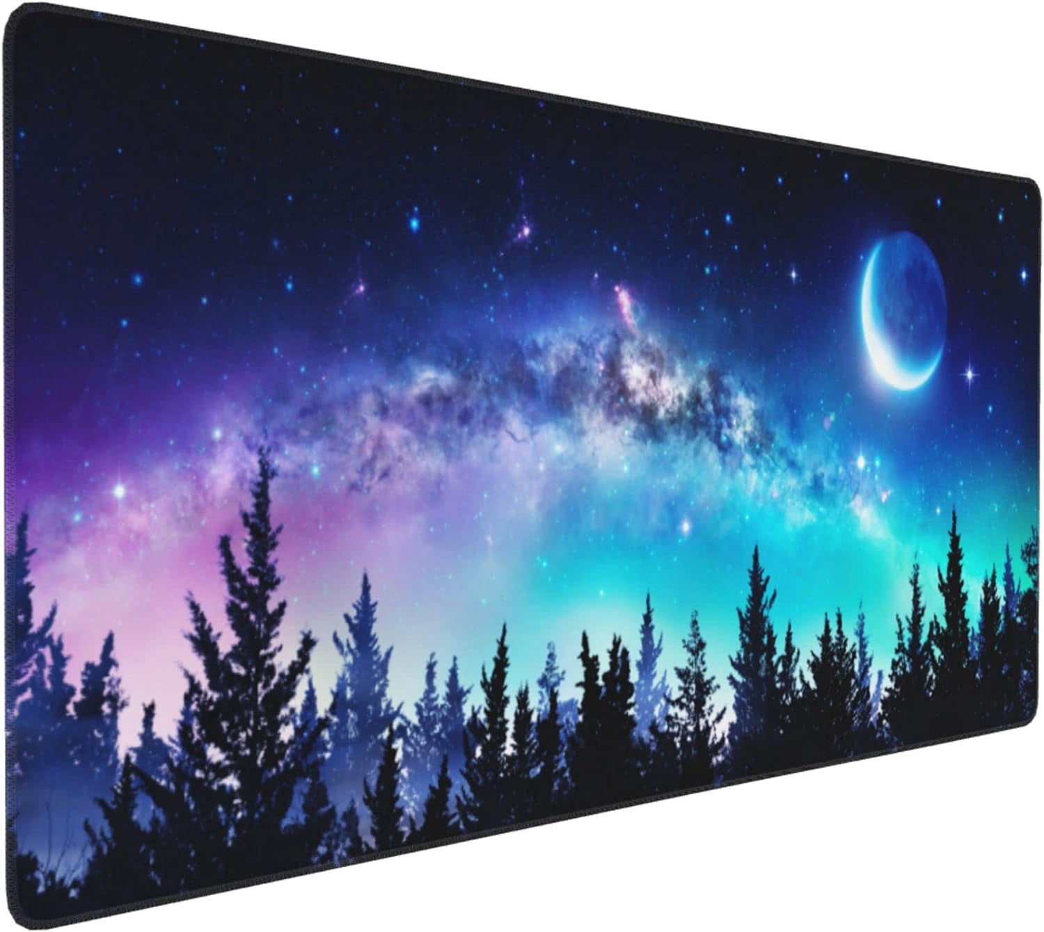 Desk Mat,Large Mouse Pad 35.5''''×15.5''''XXL Extended Gaming Mouse Pad Mat with Non-Slip Base Stitched Mousepad for Computer,Office,Keyboard and Laptop - Forest Moon