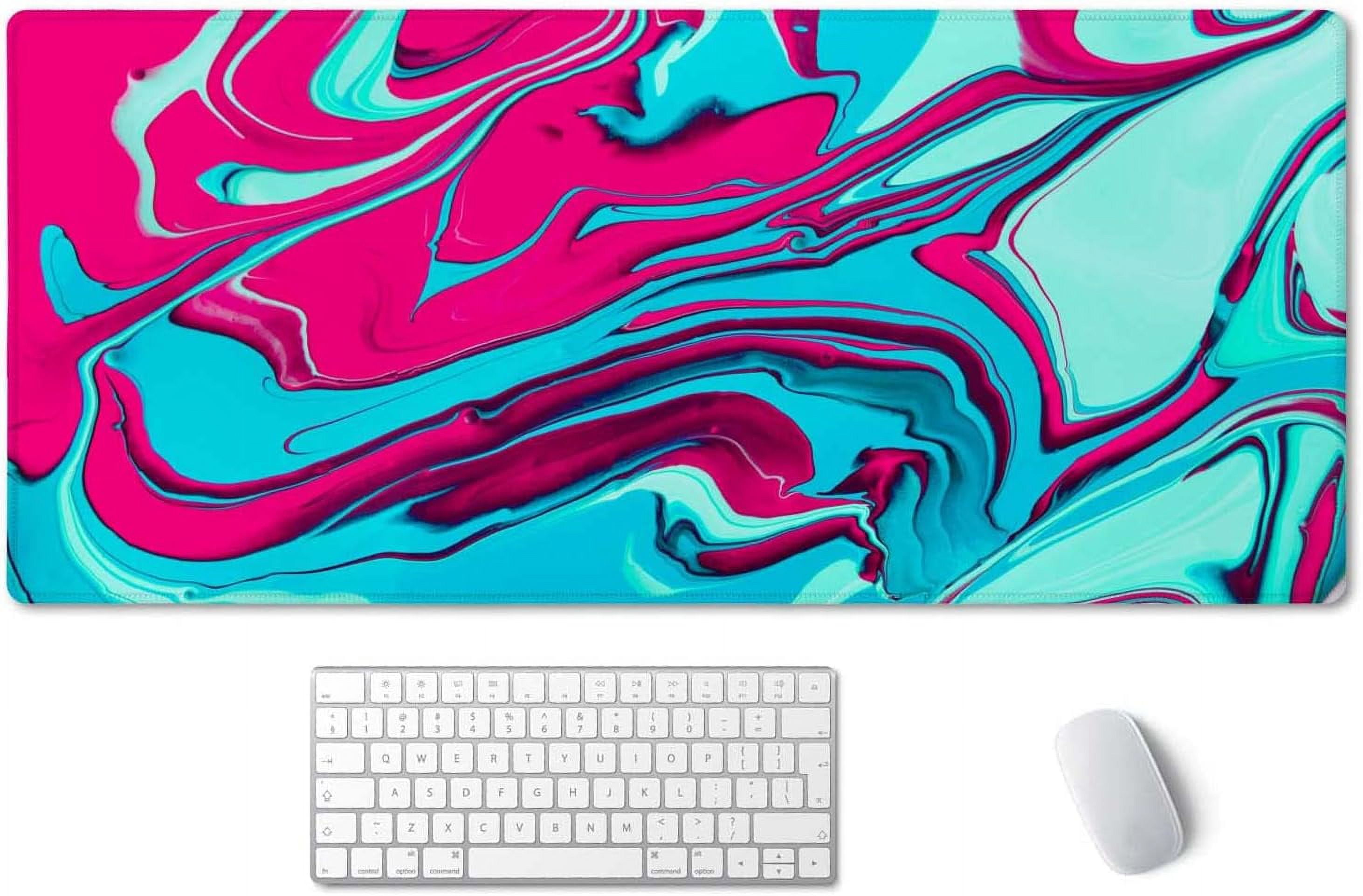 Desk Mat,Large Mouse Pad 35.5''''×15.7'''' XXL Extended Gaming Mouse Pad Mat with Non-Slip Base Stitched Edge Mousepad for Computer,Office,Keyboard and Laptop - Red Blue Marble