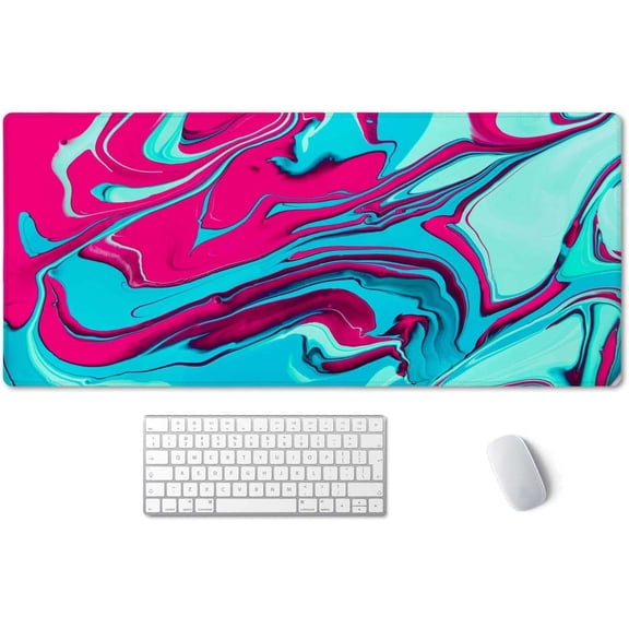 Desk Mat,Large Mouse Pad 35.5''''×15.7'''' XXL Extended Gaming Mouse Pad Mat with Non-Slip Base Stitched Edge Mousepad for Computer,Office,Keyboard and Laptop - Red Blue Marble