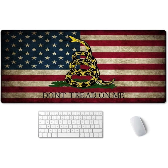 Desk Mat,Large Mouse Pad 35.5" x 15.7" XXL Extended Gaming Mouse Pad Mat with Non-Slip Base Stitched Edge Mousepad for Computer,Office,Keyboard and Laptop - Don't Tread On Me American US Flag