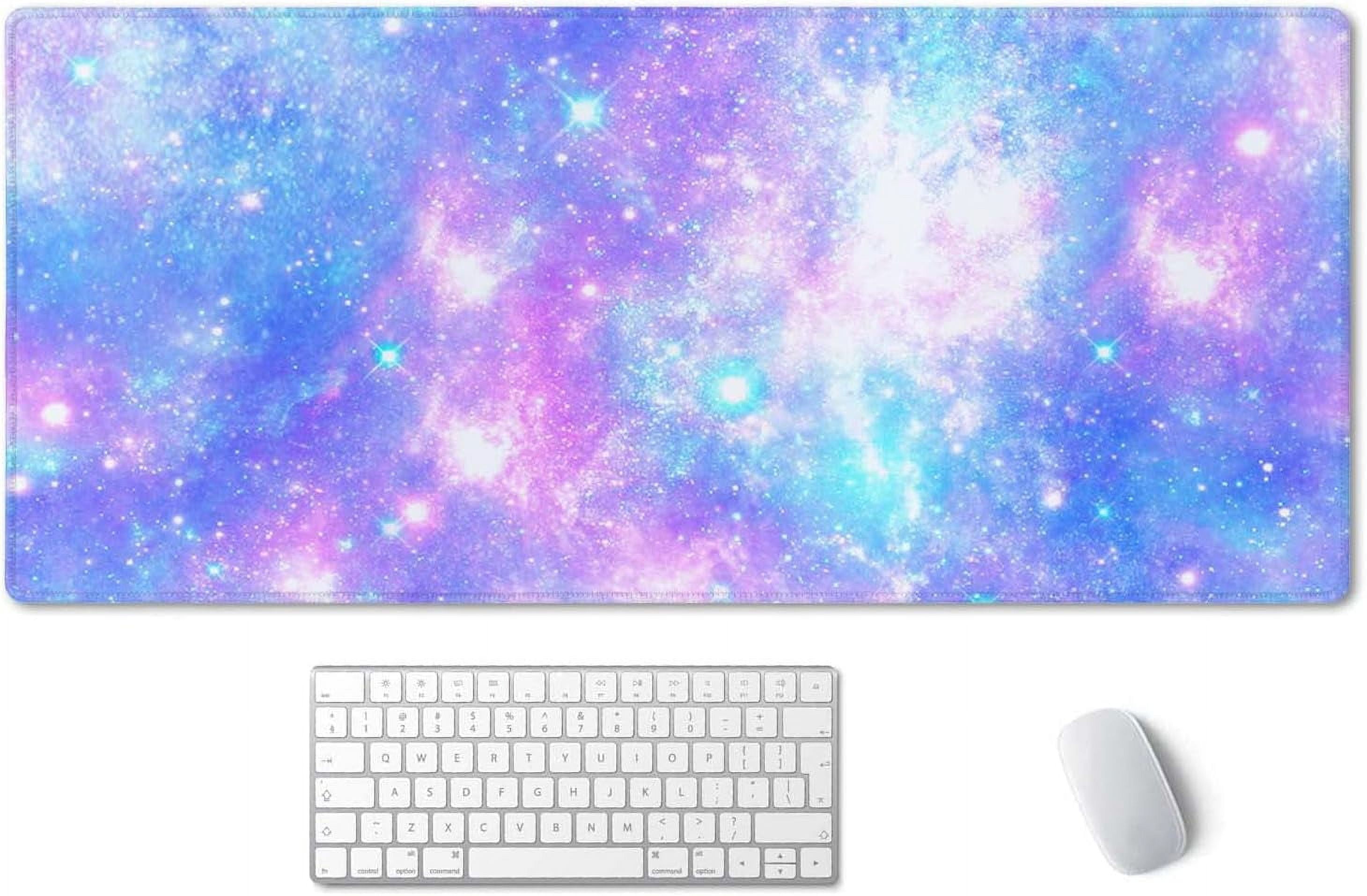 Desk Mat,Large Mouse Pad 35.5" x 15.7" XXL Extended Gaming Mouse Pad Mat with Non-Slip Base Stitched Edge Mousepad for Computer,Office,Keyboard and Laptop - Pink and Blue Magical Galaxy Star