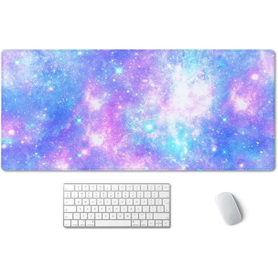 Desk Mat,Large Mouse Pad 35.5" x 15.7" XXL Extended Gaming Mouse Pad Mat with Non-Slip Base Stitched Edge Mousepad for Computer,Office,Keyboard and Laptop - Pink and Blue Magical Galaxy Star