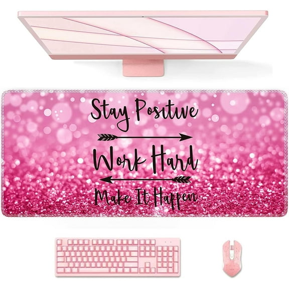 Desk Mat, Large Mouse Pad for Desk, Computer Desk Pad, Gaming Mousepad with Non-Slip Rubber Base, Spill-Resistant XXL Keyboard Mat for Home Office Laptop Desktop, Pink Stay Positive