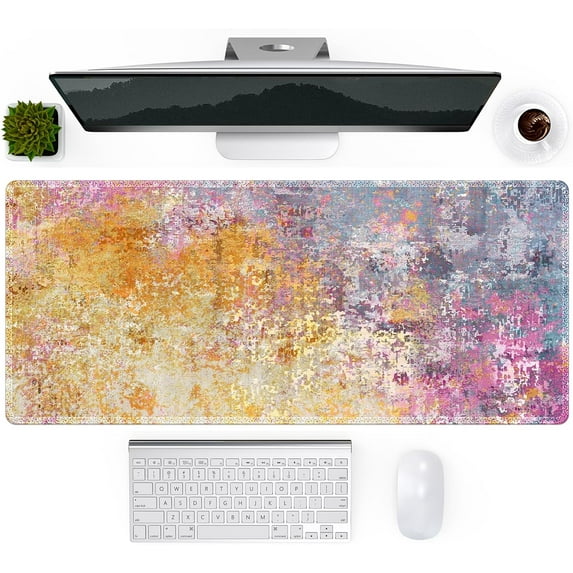 Desk Mat, Large Mouse Pad for Desk, Desk Pad Mat with Stitched Edges, Non-Slip Base Gaming Mousepad, Desk Matt for Desktop, Keyboard Mat Gaming Mouse Pad for Office Home, Yellow Purple