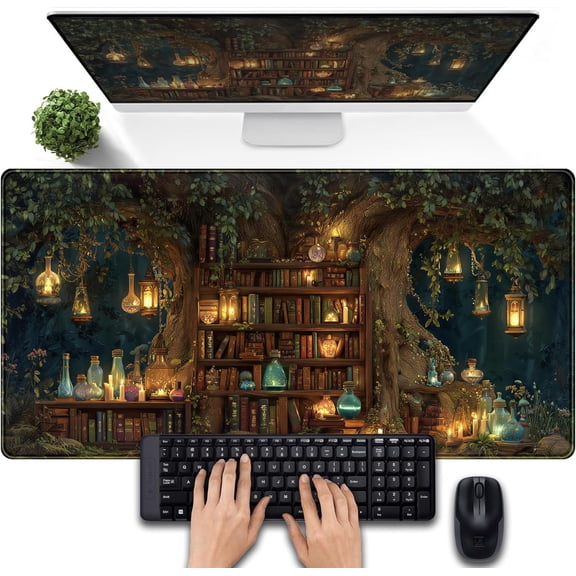 Desk Mat Large Mouse Pad Magical Tree Gaming Desk Pad, Extended Keyboard and Mouse Mat XXL, Computer Mats for Desktop Full Desktop Laptop Mat, Anime Dark Academia Office Desk Decor 31.5x15.7 Inch