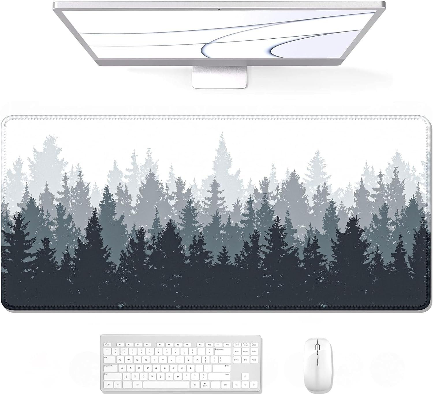 Desk Mat, Large Mouse Pad, XXL Full Size Desk Pad Big Extended Gaming Mouse Pad, Long Desktop Decor Forest Black White Desk Matt, 35.4 x 15.7 in