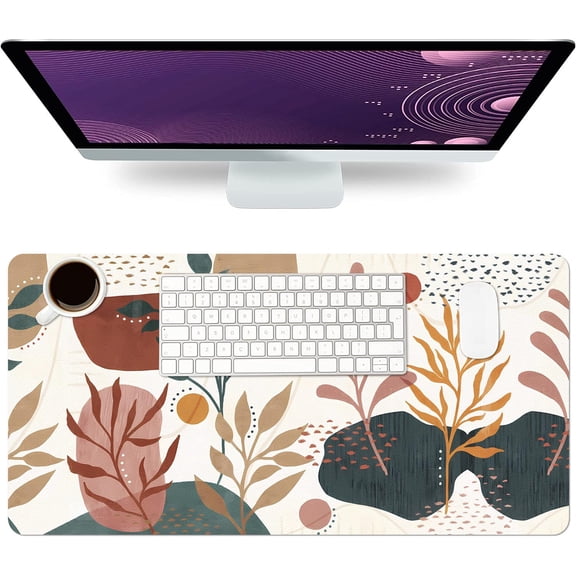 Desk Mat Large Protector Pad 31.5" ×15.7", Non-Slip PU Leather Desk Blotter, Waterproof Mouse Pad for Office Home Abstract Blossom