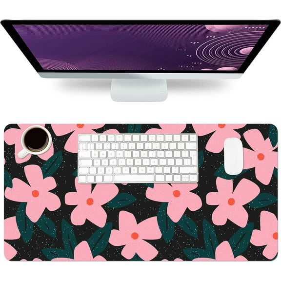 Desk Mat Large Protector Pad 31.5" ×15.7", Non-Slip PU Leather Desk Blotter, Waterproof Mouse Pad for Office Home Abstract Flower