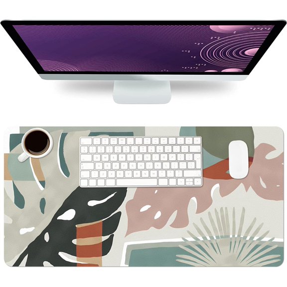 Desk Mat Large Protector Pad 31.5" ×15.7", Non-Slip PU Leather Desk Blotter, Waterproof Mouse Pad for Office Home Monstera