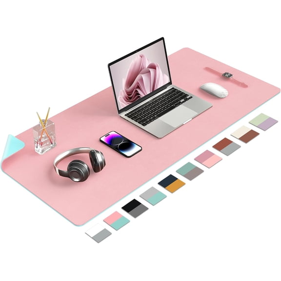 Desk Mat Large Protector Pad - Multifunctional Dual-Sided Office Desk Pad,Smooth Surface Soft Mouse Pad, Waterproof Desk Mat for Desktop, Pu Leather Desk Cover for Office/Home(Pink, 36" x 17")