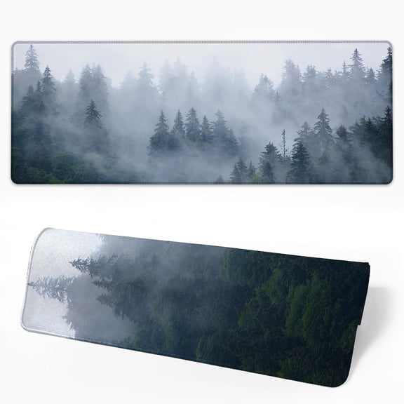 Desk Mat Misty Forest Desk Pad for Keyboard and Mouse, Large Mousepad with Stitched Edges for Work Game Office, 31.5 x 11.8 in