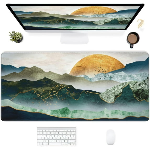 Desk Mat,Mountain Extended Gaming Mouse Pad for Office Work & Game,Computer Keyboard Mouse Mat Desk Non-Slip Rubber Base Large Mousepad with Stitched Edges, 31.5x15.7inch