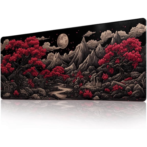 Desk Mat Mouse Pad Gaming Desk Pad XL Large Mouse Mat Office Decor Accessories (Red Tree Moon)