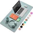 thumbnail image 1 of Desk Mat, Mouse Pad,Waterproof Desk Pad,Large Mouse pad for Desk, Leather Desk Pad Large for Keyboard and Mouse,Dual-Sided Mouse Mat for Office and Home (35.4" x 17", Glaucous Green+Orange), 1 of 6
