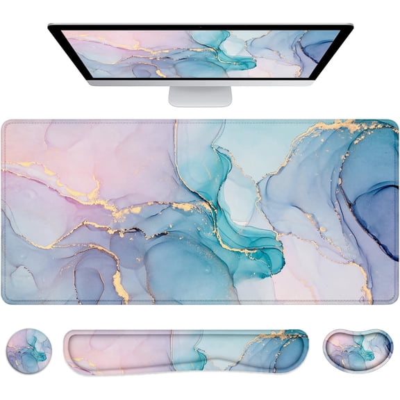 Desk Mat, Mouse Pad with Wrist Rest, 4-in-1 Large Mouse Pads for Desk, Ergonomic Mouse Pad and Keyboard Wrist Rest Gaming Keyboard Mat for Office, Home