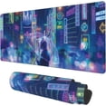 thumbnail image 1 of Desk Mat, Neon City Rainy Night Extended Gaming Mouse Pad Large, 35.4"x15.7" Big Mouse Pad with Non-Slip Base and Stitched Edge, Long Computer Keyboard Mouse Mat for Home Office Work, 1 of 6