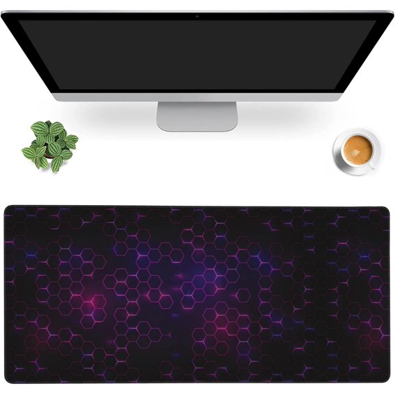 Desk Mat,Neon Honeycomb Hexagons Extended Gaming Mouse Pad,Large Non-Slip Rubber Base Mousepad with Stitched Edges,Waterproof Mouse Mat Desk Pad for Office Game Home 35.4x15.75 in