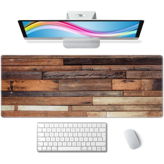 Desk Mat, Old Wood Plank Texture Extended Gaming Mouse Pad Large, 31.5"x11.8" Big Mouse Pad with Non-Slip Base and Stitched Edge, Long Computer Keyboard Mouse Mat for Home Office Work