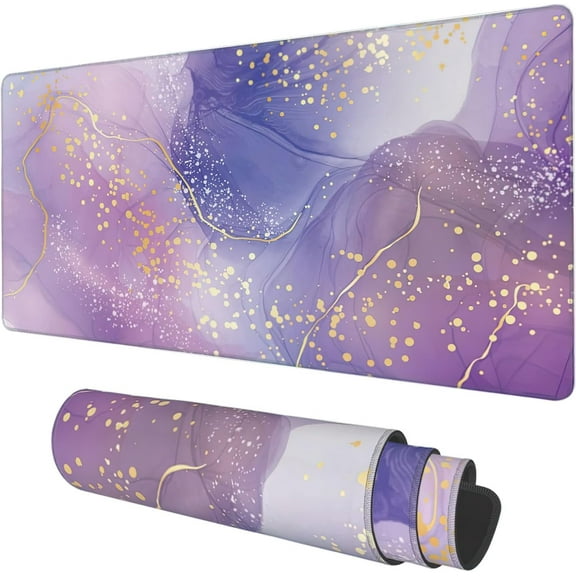 Desk Mat, Purple Rose and Lavender Liquid Marble Extended Gaming Mouse Pad Large, 35.4"x15.7" Big Mouse Pad with Non-Slip Base and Stitched Edge, Long Computer Keyboard Mouse Mat for Home Office Work