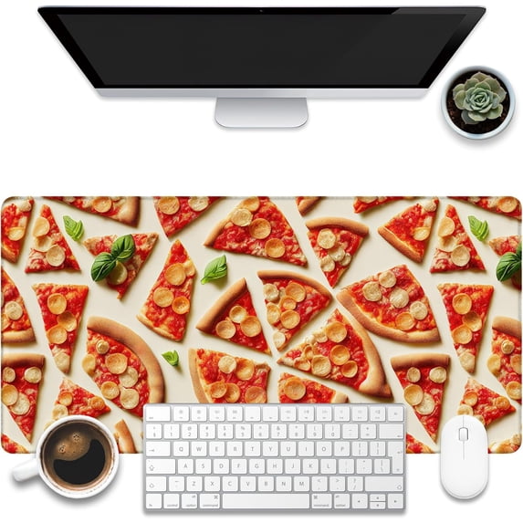 Desk Mat, Realistic Pizza Slices Desk Pad, Pizza Food Large Gaming Mouse Pad for Desk, 31.5"x11.8" Extended Big Computer Keyboard Mouse Pad with Non-Slip Base and Stitched Edge