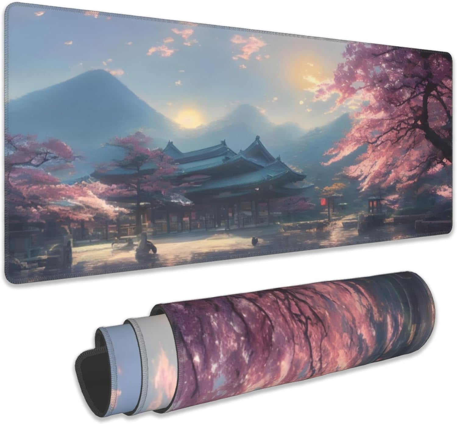 Desk Mat, Spring Cherry Blossoms Extended Gaming Mouse Pad Large, Fantastic Shrine Desk Mat with Non-Slip Base and Stitched Edge, Long Computer Keyboard Mouse Mat for Home Office Work 31.5"x15.7"