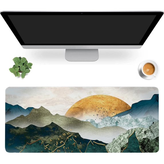 Desk Mat,The Green Golden Mountains by Sunset Extended Gaming Mouse Pad,Large Non-Slip Rubber Base Mousepad with Stitched Edges,Waterproof Mouse Mat Desk for Office Game Home 35.4x15.75 in