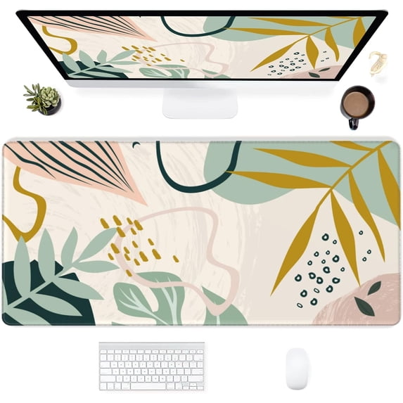 Desk Mat,Tropical Leaves Summer Plants Extended Gaming Mouse Pad for Office Work & Game,Computer Keyboard Mouse Mat Desk Non-Slip Rubber Base Large Mousepad with Stitched Edges, 31.5x15.7inch
