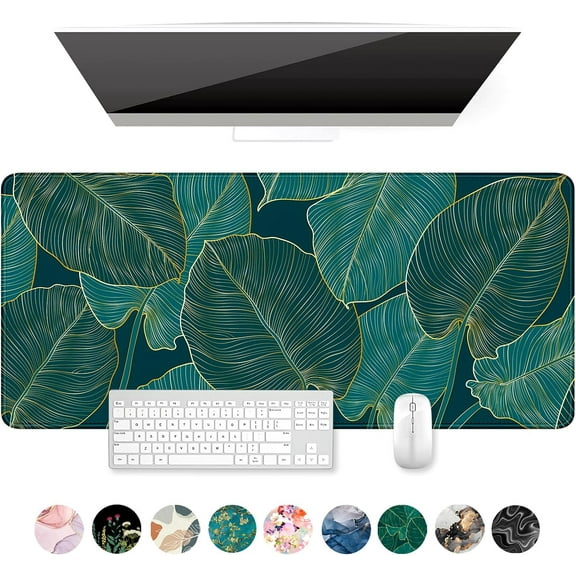 Desk Mat, Ultra Large Mouse Pad, XXL Gaming Mousepad, Green Tropical Leaves Deskpad, Big Extended Full Size Desktop Matt for Keyboard, Laptop & Computer, 35.5 x 15.7 in