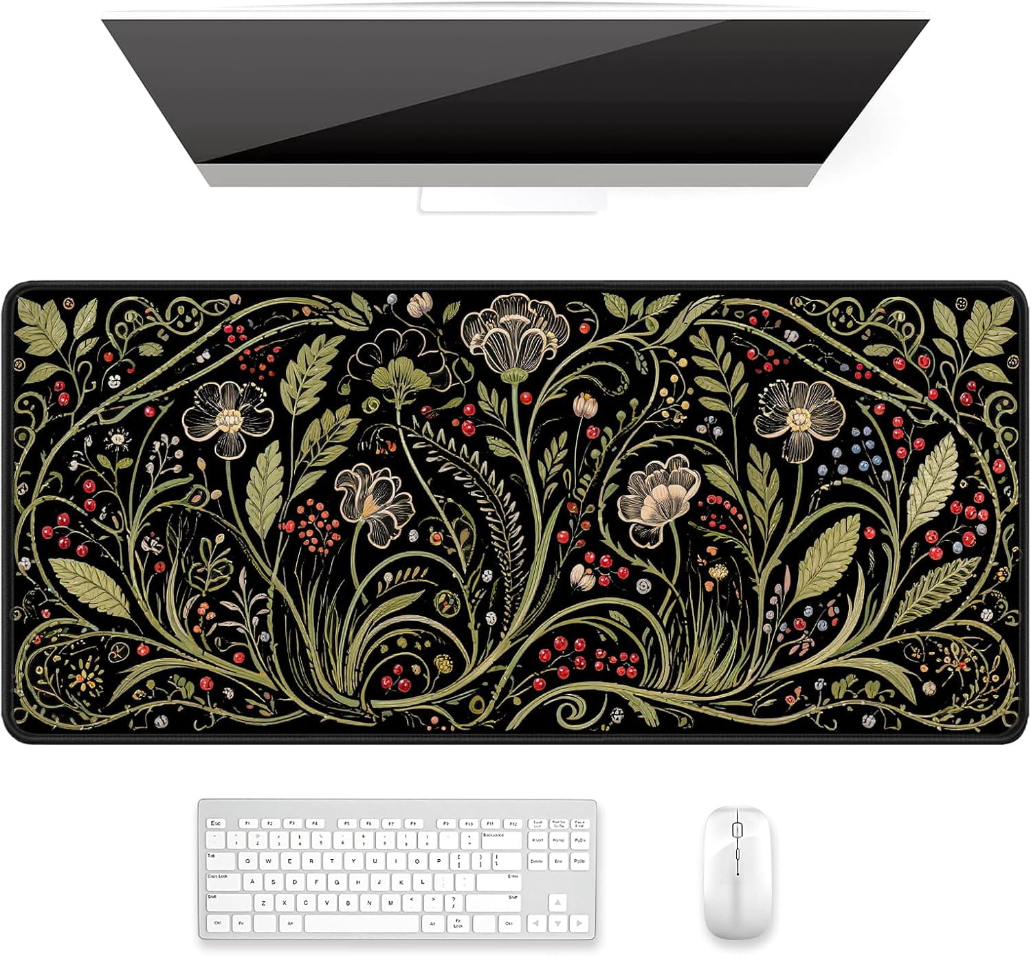 Desk Mat, Ultra Large Mouse Pad, XXL Gaming Mousepad, Pretty Desk Pad, Big Extended Full Size Desktop Desk Matt for Keyboard, Laptop & Computer, 35.5 x 15.7 in, European Vintage Flowers