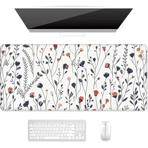 Desk Mat, Ultra Large Mouse Pad, XXL Gaming Mousepad, Pretty Desk Pad, Big Extended Full Size Desktop Desk Matt for Keyboard, Laptop & Computer, 35.5 x 15.7 in, White Flowers