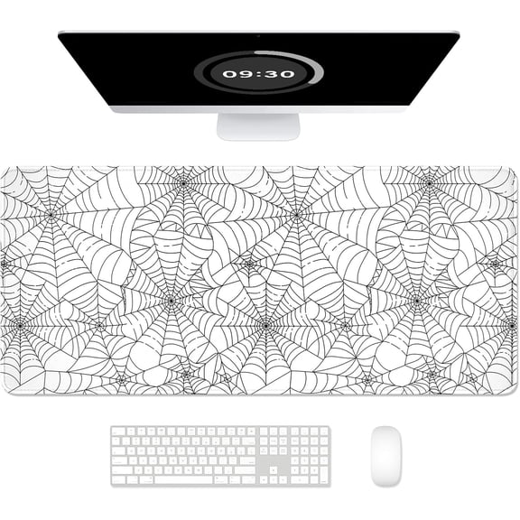 Desk Mat, Ultra Large Mouse Pad, XXL Gaming Mousepad, Pretty Desk Pad, Big Extended Full Size Desktop Desk Matt for Keyboard, Laptop & Computer, 35.5 x 15.7 in, White Goth Spider Web